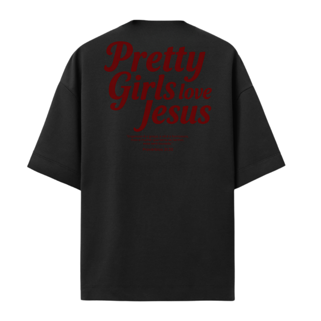 Camiseta Oversized Pretty Girls Love Jesus Vermelha