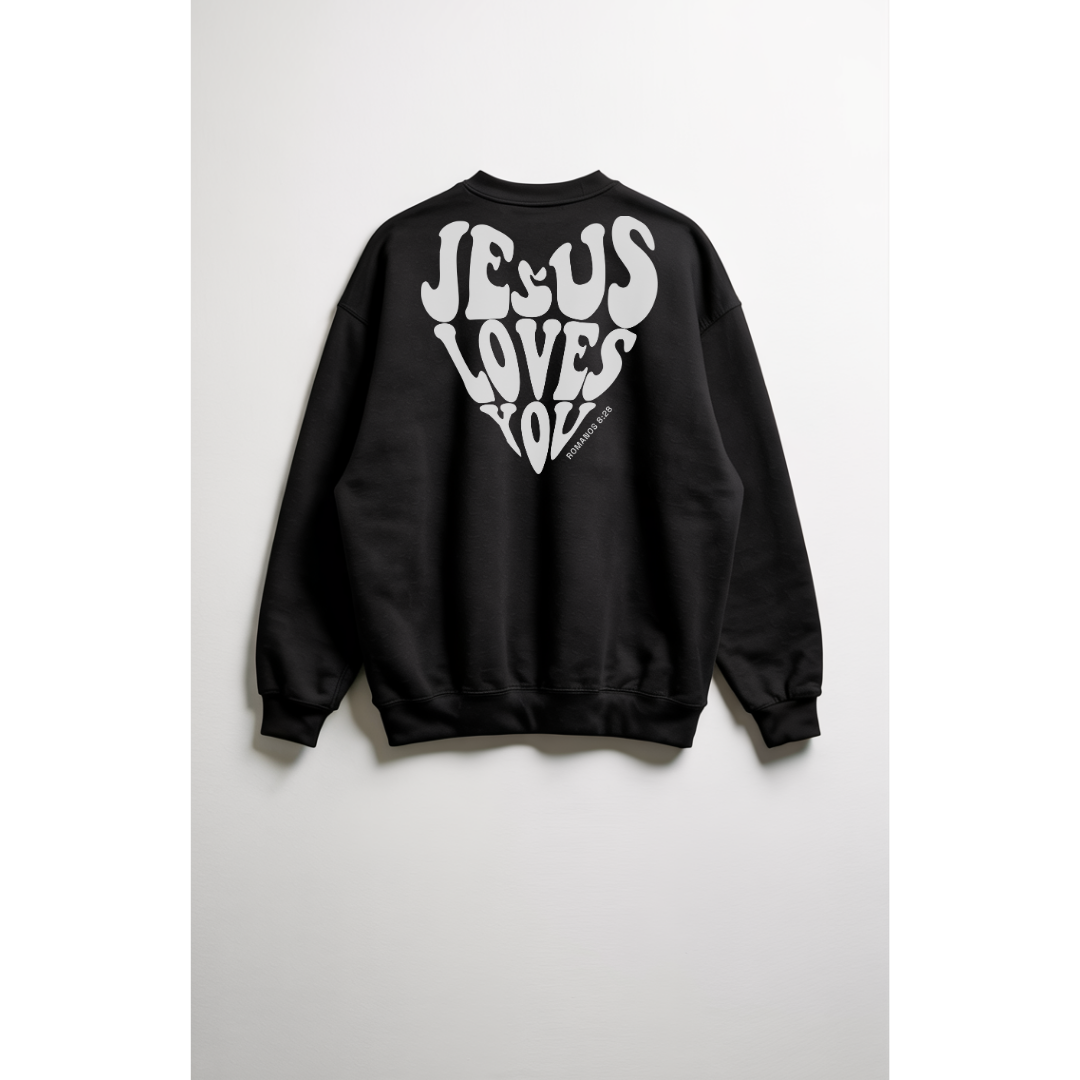 Moletom Sem Capuz Jesus Love You Preto/Branco