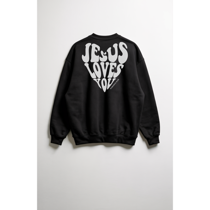 Moletom Sem Capuz Jesus Love You Preto/Branco