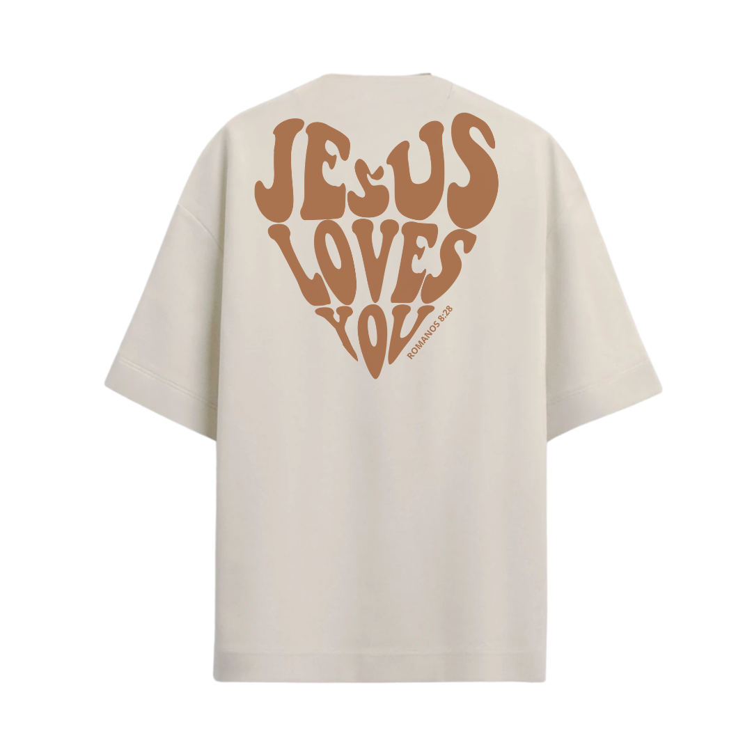 Camiseta Oversized Jesus Loves You Marrom