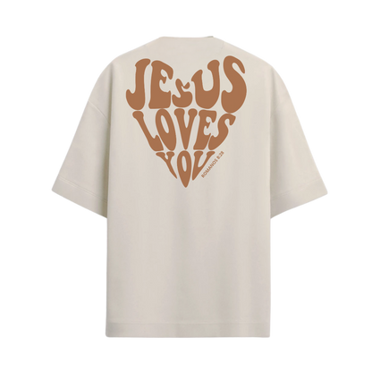 Camiseta Oversized Jesus Loves You Marrom