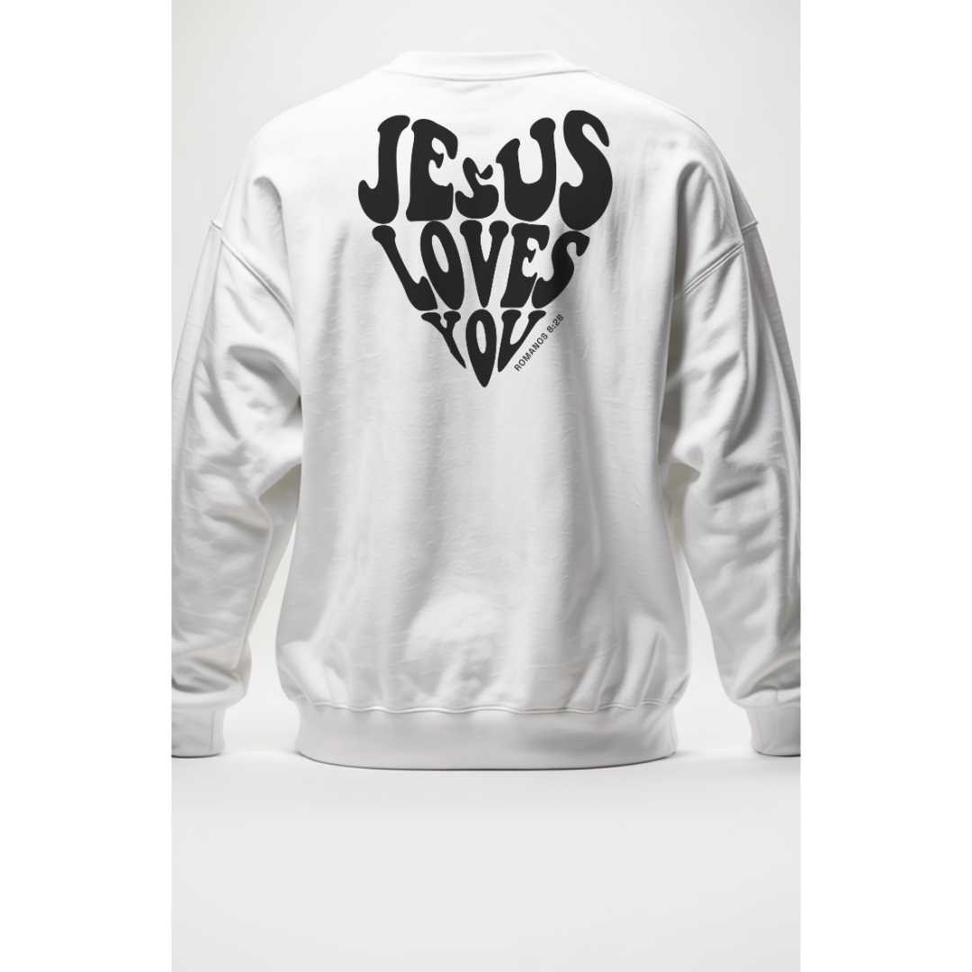 Moletom Sem Capuz Jesus Love You Preto/Branco