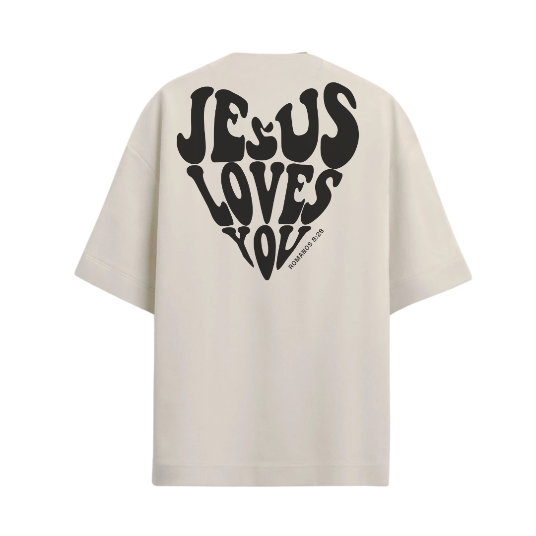 Camiseta Oversized Jesus Love You Branco/Preto