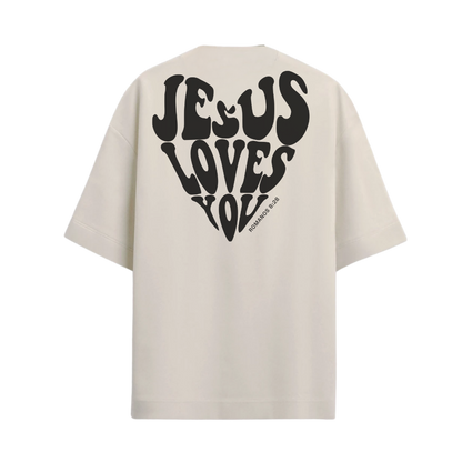 Camiseta Oversized Jesus Love You Branco/Preto