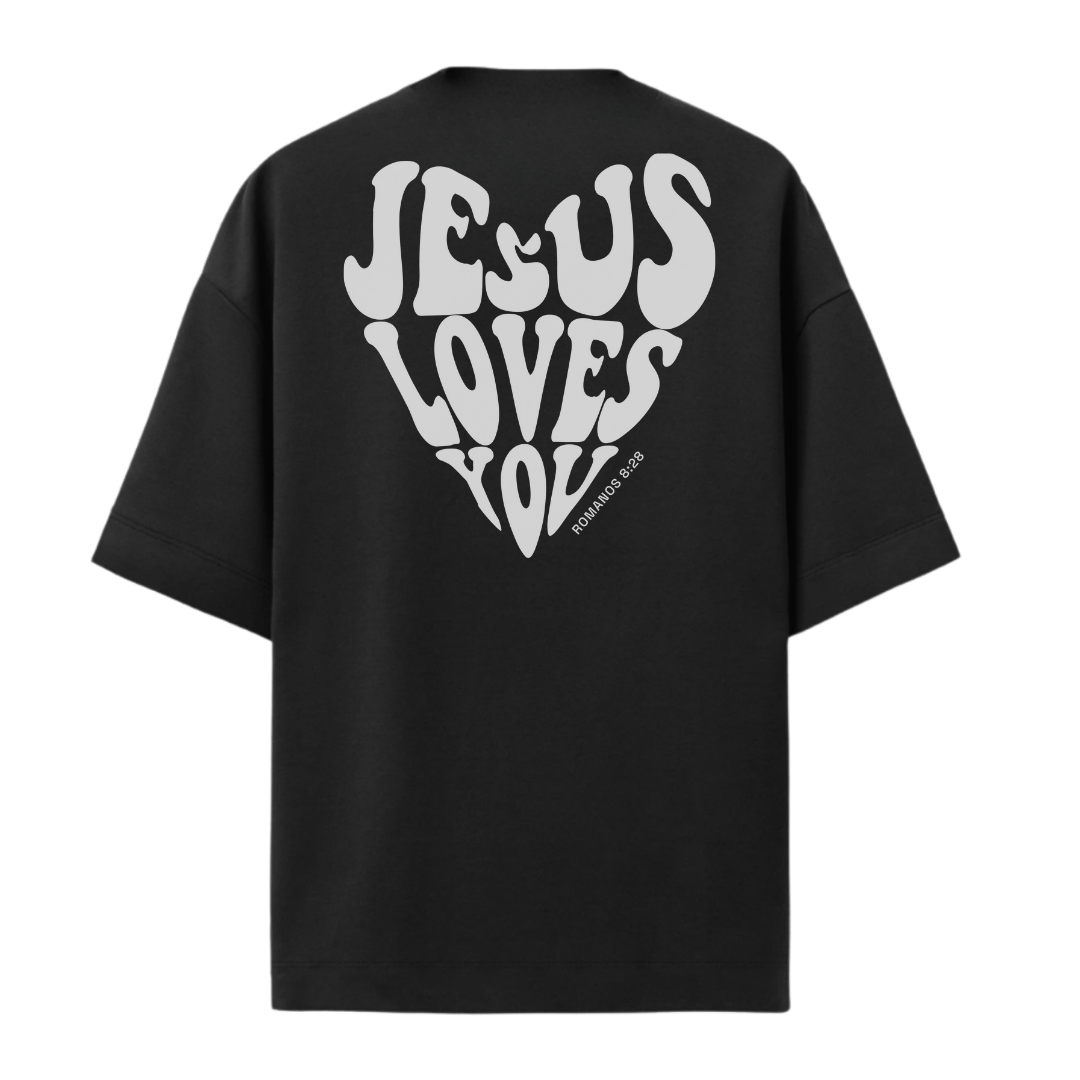 Camiseta Oversized Jesus Love You Branco/Preto