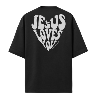 Camiseta Oversized Jesus Love You Branco/Preto