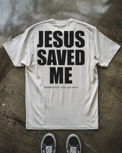 Camiseta Oversized Jesus Saved Me Preto/Branco