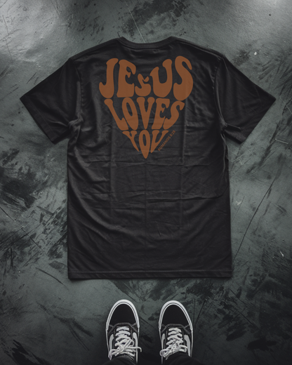 Camiseta Oversized Jesus Loves You Marrom