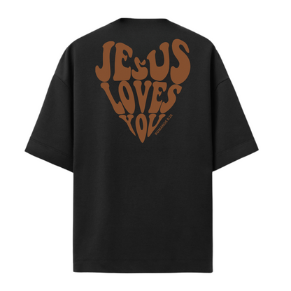 Camiseta Oversized Jesus Loves You Marrom