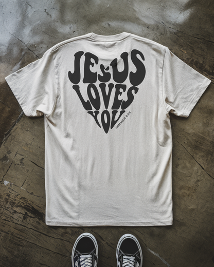 Camiseta Oversized Jesus Love You Branco/Preto