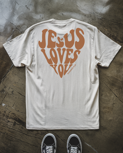 Camiseta Oversized Jesus Loves You Marrom