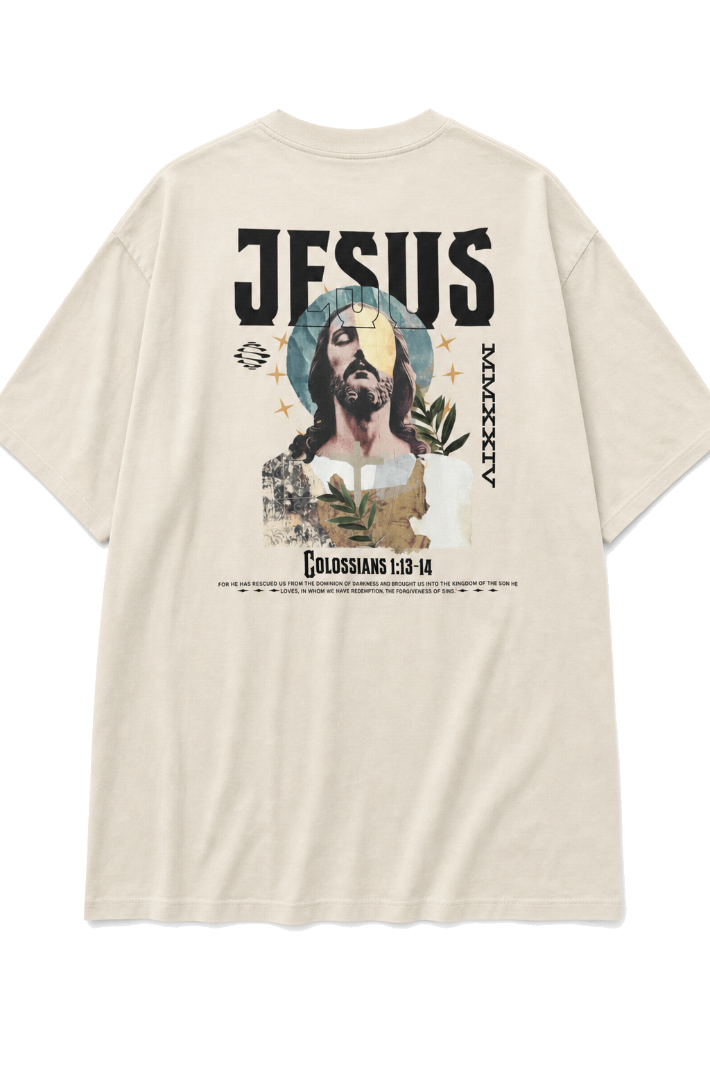 Camiseta Oversized Colossians 1:13-14 Off-White - costas